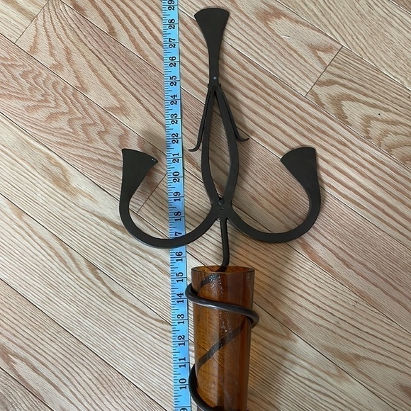 Metal Scrolled Hand Forged with Amber Color Elongated Sitting Vase Wall Piece - Picture 12 of 13